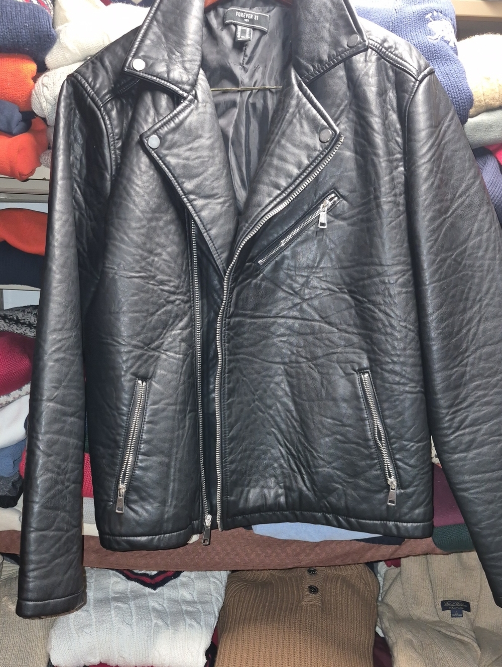 Forever 21 Black Faux Leather Bomber-Style Moto Jacket